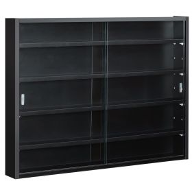 HOMCOM 5-Tier Glass Display Cabinet with 2 Glass Doors and 4 Adjustable Shelves, Wall Mounted, Black