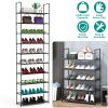 23.03x10.82x72.83in 10-Tier Shoe Rack - Heavy Duty Steel Frame, 66lbs Capacity, Adjustable Tiers for Boots/High Heels, Space-Saving Storage for Entryw