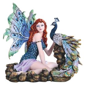 13.25"W Fairy with Peacock Figurine Home Decor Gift