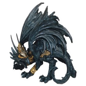 8"H Black Dragon with Golden Mask and Armor Figurine Home Decor Gift