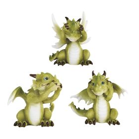 3-PC Hear See Speak No Evil Cute Green Dragon Baby 3.5"H Figurine Set Home Decor Gift