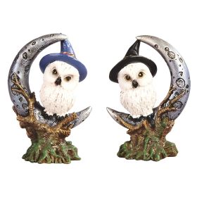 2-PC 4.5"H Owl on Moon Set Figurine Home Decor Gift
