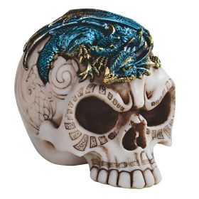 4"W Skull with Blue Dragon Figurine Home Decor Gift