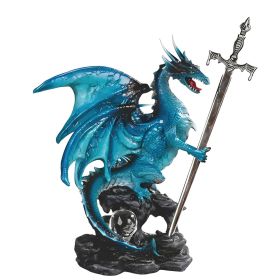 8.75"H Blue Dragon with Sword Figurine Home Decor Gift