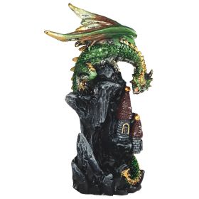 4"H Green Dragon on Castle Figurine Home Decor Gift