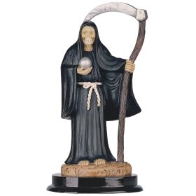 5"H Black Santa Muerte Holding Scythe Our Lady of The Holy Death Figurine Home Decor Gift