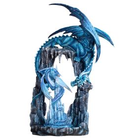 21"H Blue Dragon with Baby in Dragon Cave Figurine Home Decor Gift