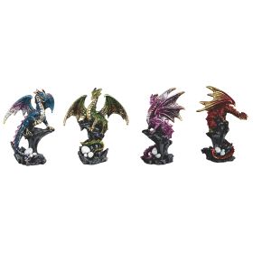 4-PC Set 4"H Guarding Eggs Dragon set Figurine Home Decor Gift