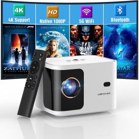 5G WiFi Mini Bluetooth Projector 4K Support, 300 ANSI HD 1080P Portable Video Projector, ±40° Vertical Keystone|Zoom|Timer, DBPOWER Smartphone Project
