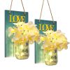 2PCS Wall Hanging Home Decor Mason Jar lights Set,Wall Art Decorations Accessories,LED Wall Sconces with Remote Timer Artificial Yellow Rose,for Livin