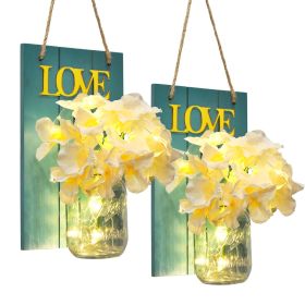2PCS Wall Hanging Home Decor Mason Jar lights Set,Wall Art Decorations Accessories,LED Wall Sconces with Remote Timer Artificial Yellow Rose,for Livin
