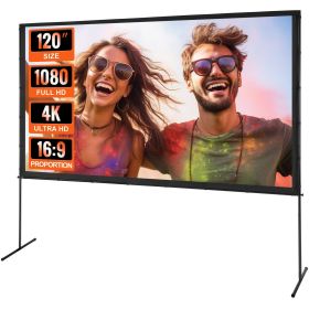 VEVOR Projector Screen with Stand, 120 inch 16:9 4K 1080 HD Outdoor Movie Screen with Stand, Wrinkle-Free Projection Screen with Bar Feet and Carry Ba