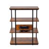 VEVOR 4-Tier AV Media Stand with Power Strips, Corner TV Stand with LED Lights, Height Adjustable Wooden Shelves for DVD Players/Cable Boxes/Games Con