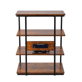 VEVOR 4-Tier AV Media Stand with Power Strips, Corner TV Stand with LED Lights, Height Adjustable Wooden Shelves for DVD Players/Cable Boxes/Games Con