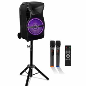 5 Core Party Speaker Bluetooth 500W Big Monster Powered Rechargeable Outdoor PA DJ System w Disco Lights 2 Wireless Karaoke Mics Portable Rolling Spea
