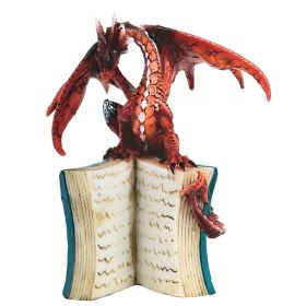 6"H Red/Orange Volcano Dragon Standing on an Open Books Figurine Home Decor Gift