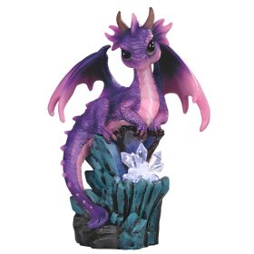 7.25"H Purple LED Cute Dragon on Rocks Figurine Home Decor Gift