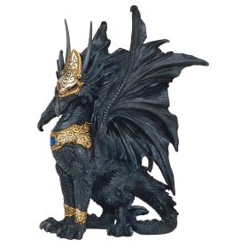 9.5"H Black Dragon with Golden Mask and Armor Figurine Home Decor Gift