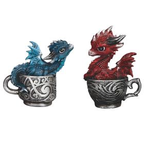 2-PC Set 4"H Dragon Cup Figurine Home Decor Gift