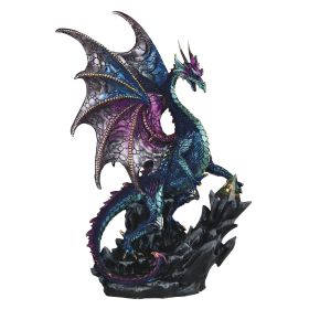 16.5"H Blue and Purple Dragon with Pyramid Glass Figurine Home Decor Gift