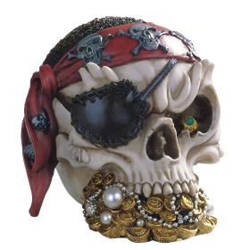 3.75"H Medieval Pirate Skull with Red Bandana Figurine Home Decor Gift