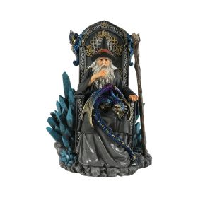 7.5"H Wizard with Blue Dragon in Arm Chair Figurine Home Decor Gift