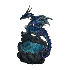 5.5"H Blue Dragon on Faux Crystal Cave Figurine Home Decor Gift