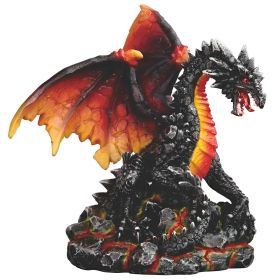 8"H Dragon with Fire Wing on Volcano Figurine Home Decor Gift