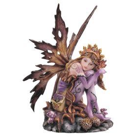 6"H Brown Winged Autumn Fairy with Pinecone Figurine Home Decor Gift