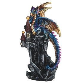 4.25"H Blue Dragon on Castle Figurine Home Decor Gift
