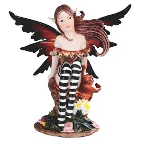 5"H Purple/Orange Fairy with Clear Wings Figurine Home Decor Gift