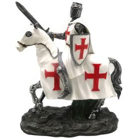 8.5"H White Crusader Cavalry Figurine Home Decor Gift