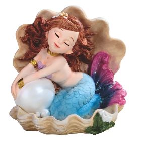 5.25"H Lovely Blue/Purple Tailed Mermaid with Pearl in Shell Mergirl Figurine Home Decor Gift