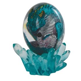 5"H Blue Dragon in Arcylic Egg with Faux Crystal Figurine Home Decor Gift