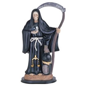 16"H Black Santa Muerte Holding Scythe with Sack Our Lady of The Holy Death Figurine Home Decor Gift