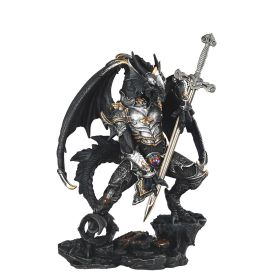 12"H Black and Silver Dragon with Armor and Sword Figurine Home Decor Gift