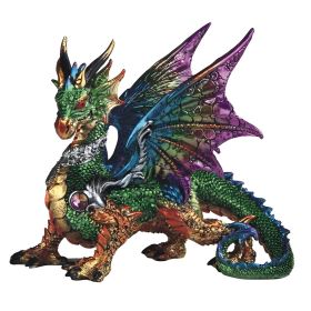 9.5"W Green Dragon with Purple/Blue Wings Figurine Home Decor Gift