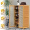 6-Tier Shoe Cabinet with Bamboo Shoe Rack Freestanding Shoe Organizer with 2 Hollow Doors and Handles 154lbs Max Load for Closet Hallway Living Room