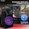 5 Core Party Speaker Bluetooth 800W Big Monster Powered Rechargeable Outdoor PA DJ System w Disco Lights 2 Wireless Karaoke Mics Portable Rolling Spea