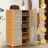 6-Tier Shoe Cabinet with Bamboo Shoe Rack Freestanding Shoe Organizer with 2 Hollow Doors and Handles 154lbs Max Load for Closet Hallway Living Room