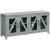HOMCOM TV Cabinet Stand for TVs up to 58", Entertainment Center with Adjustable Shelves, 4 Glass Doors and 4 Cable Holes for Living Room, Gray