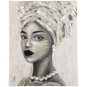 HOMCOM Hand-Painted Gold African Woman Canvas Wall Art for Home Decor 39.25 x 31.5