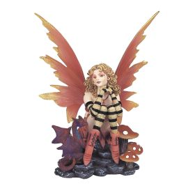 6"H Peach Fairy with Dragon Baby Figurine Home Decor Gift