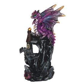 4.25"H Purple Dragon on Castle Figurine Home Decor Gift