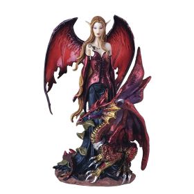 8"H Gothic Red Fairy with Dragon Figurine Home Decor Gift