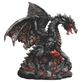8"H Dragon with Stone Wing on Volcano Figurine Home Decor Gift