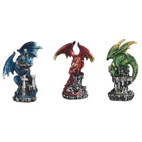 3-PC Set 5"H Dragon on Castle Figurine Home Decor Gift
