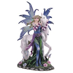 10"H Blue and Purple Spring Fairy with Unicorn Figurine Home Decor Gift