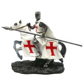 6"H White Crusader Cavalry Figurine Home Decor Gift