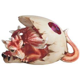 5"W July Birthstone Red Dragon Baby Hatchling in Egg Figurine Home Decor Gift